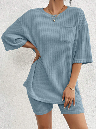 Ribbed Lounge Set: Stylish Top and Shorts for Comfort