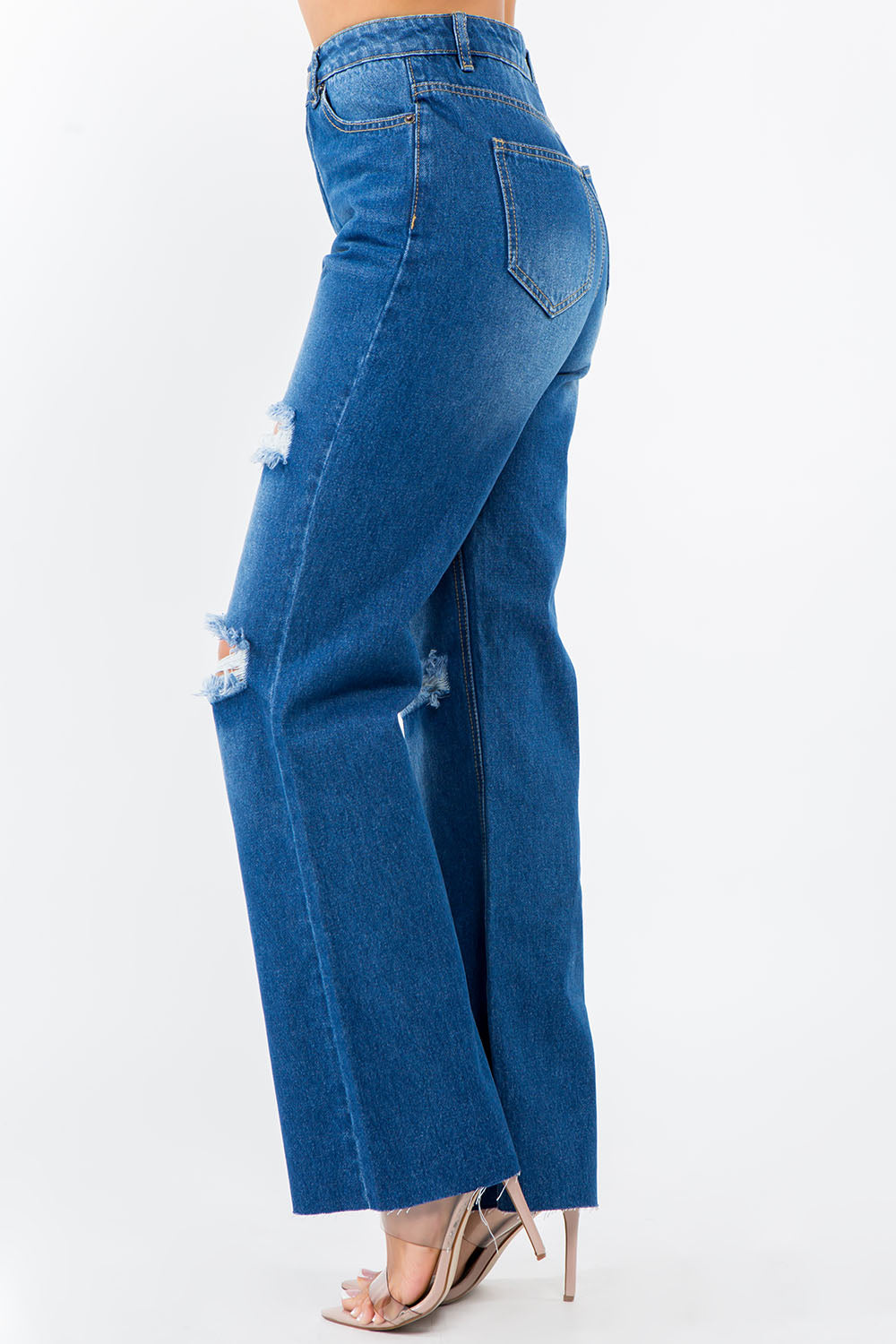 Chic High-Waisted Distressed Wide-Leg Denim Pants