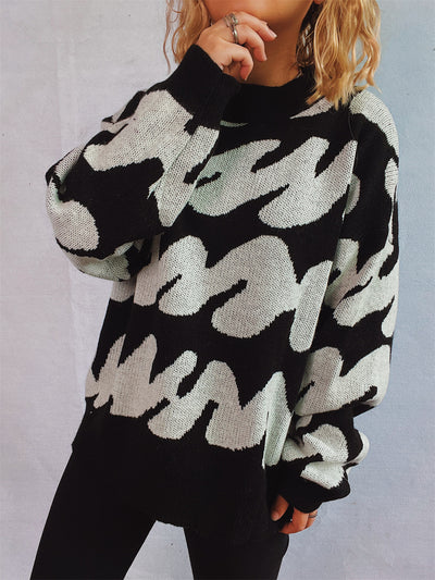 Chic Two-Tone Long Sleeve Knit Pullover for Stylish Comfort