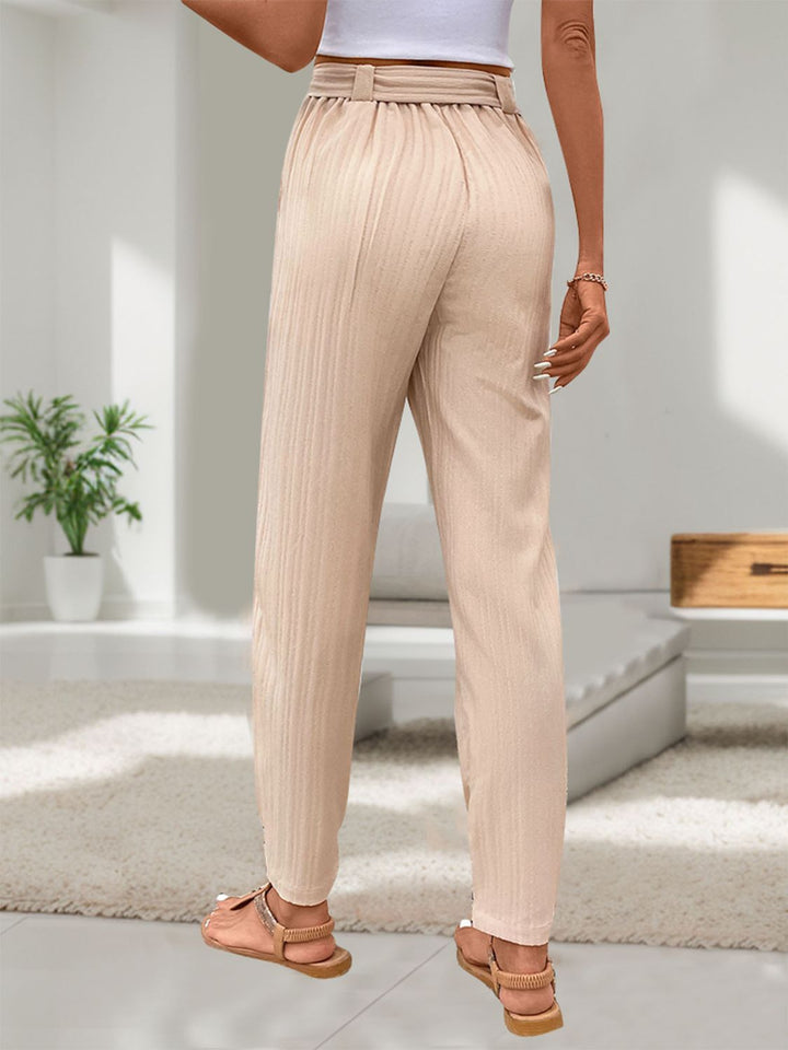 Stylish High Waist Trousers with Tie Detail