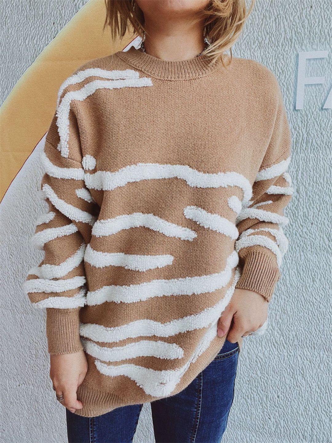 Chic Contrast Long Sleeve Knit Sweater