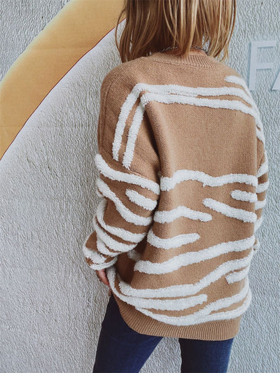Chic Contrast Long Sleeve Knit Sweater for Stylish Comfort