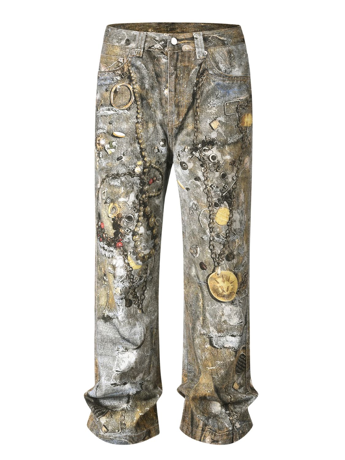 Men's Wide Straight Printed Jeans with Pockets for Comfort