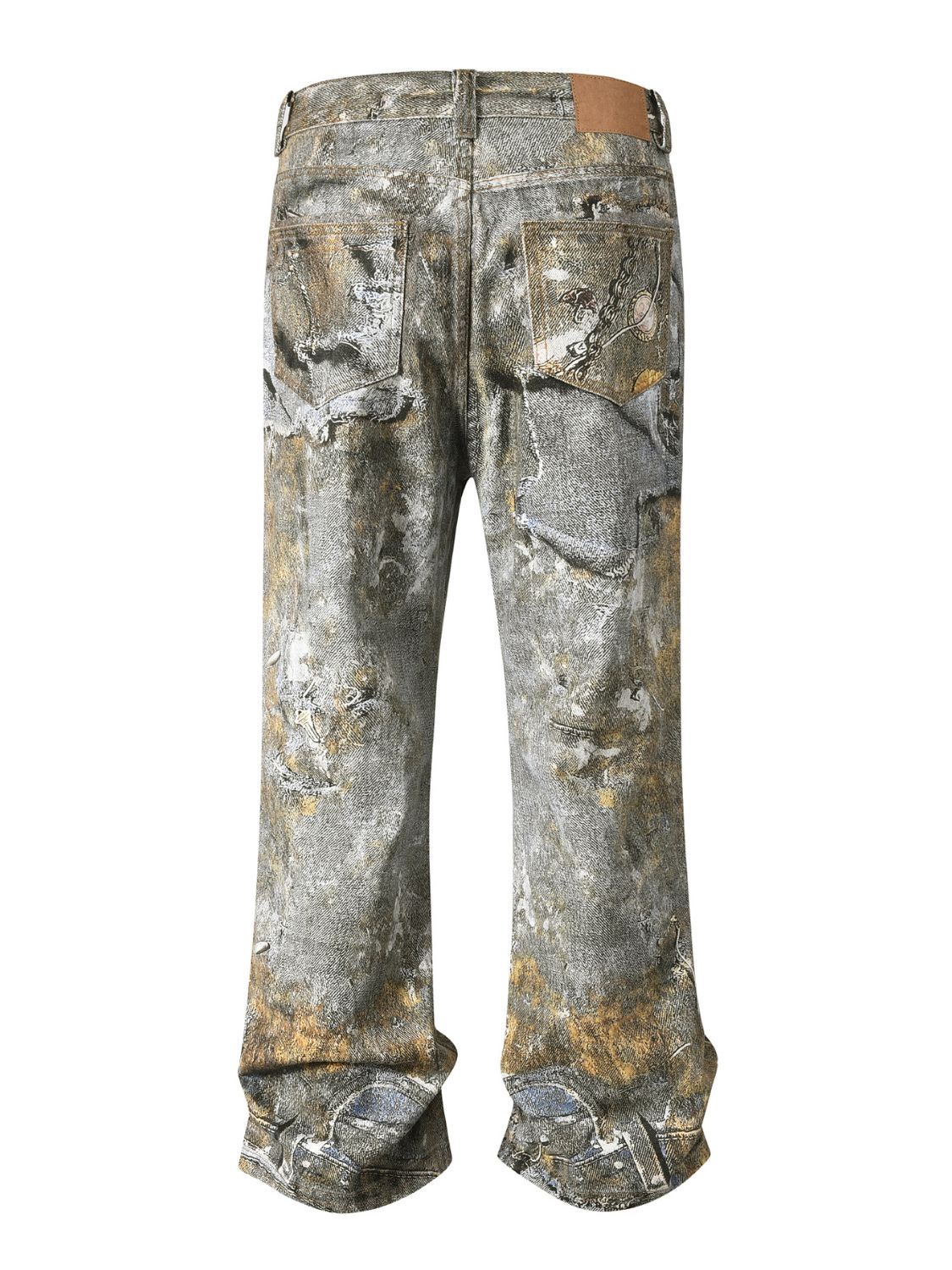 Men's Wide Straight Printed Jeans with Pockets for Comfort