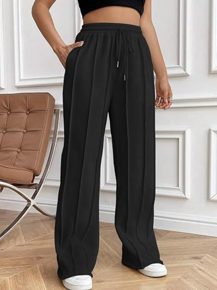 Casual Chic Wide Leg Drawstring Trousers with Pockets