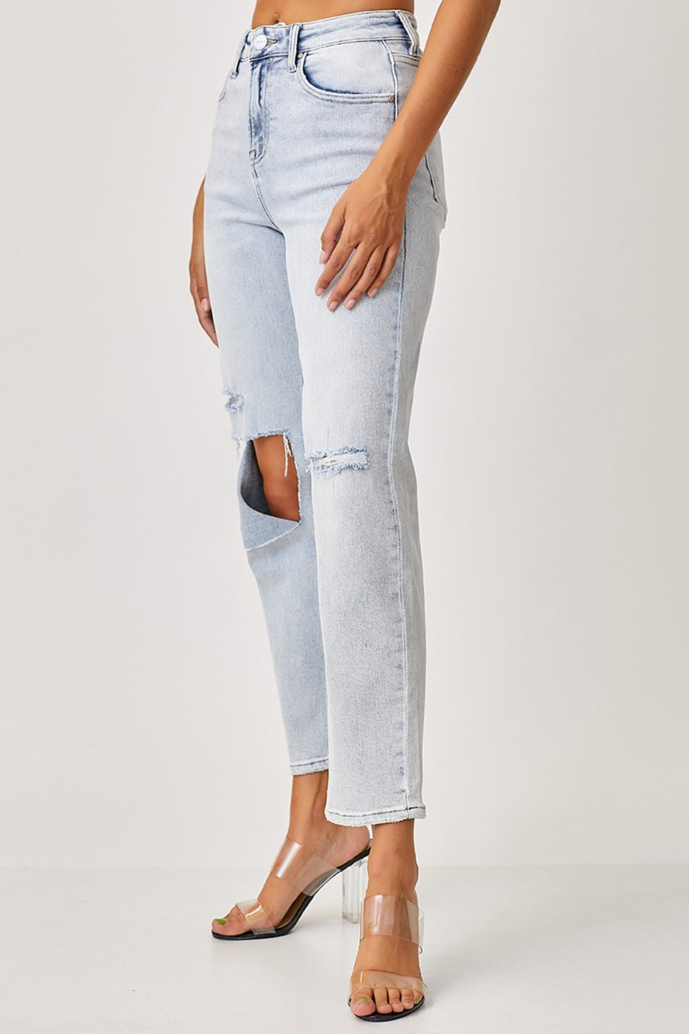 Trendy Distressed High Rise Relaxed Fit Jeans by RISEN