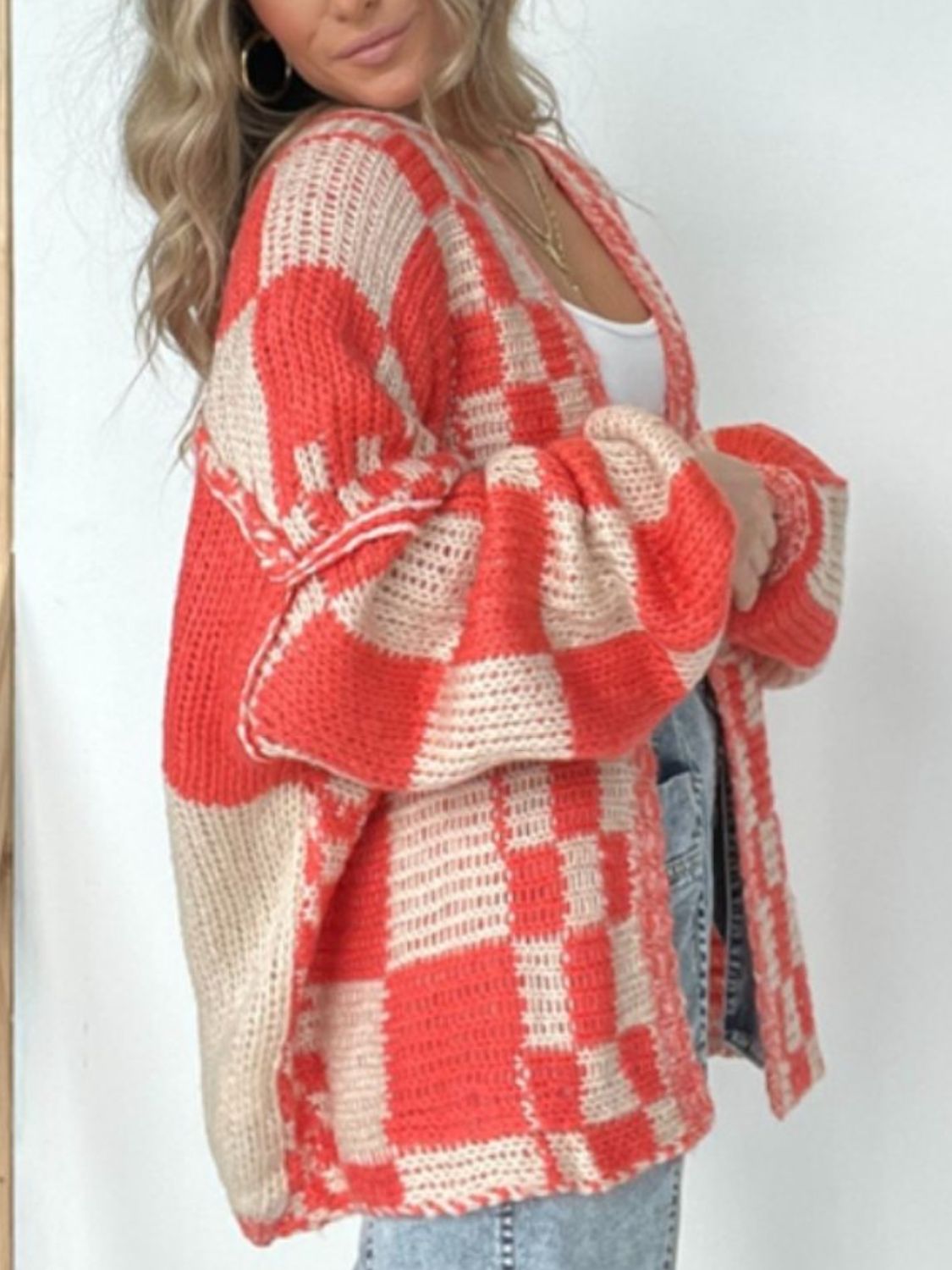 Plaid Open Front Long Sleeve Cardigan for Women Fashion
