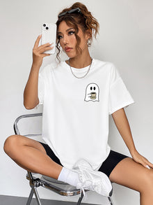 Ghostly Charm Round Neck Short Sleeve T-Shirt for Women