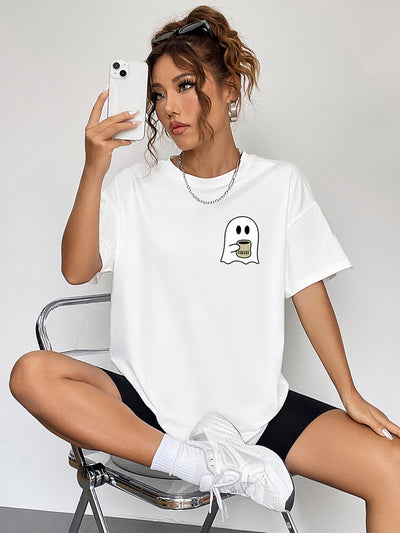 Ghostly Charm Round Neck Short Sleeve T-Shirt for Women