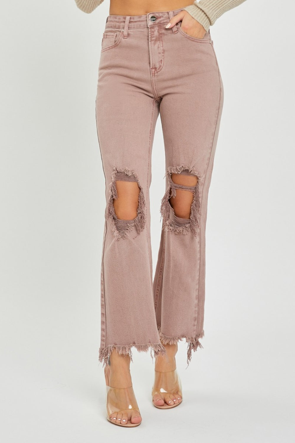 Chic Distressed Bootcut Ankle Jeans