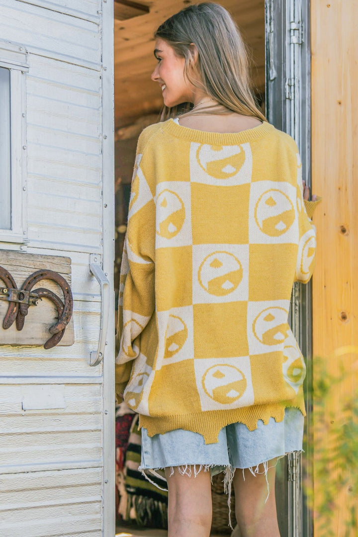 Yin Yang Checkerboard Pullover Sweater