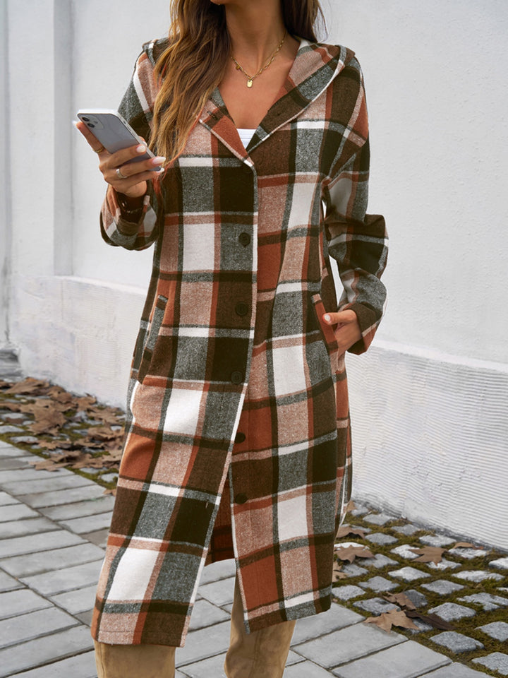 Plaid Hooded Jacket with Long Sleeves