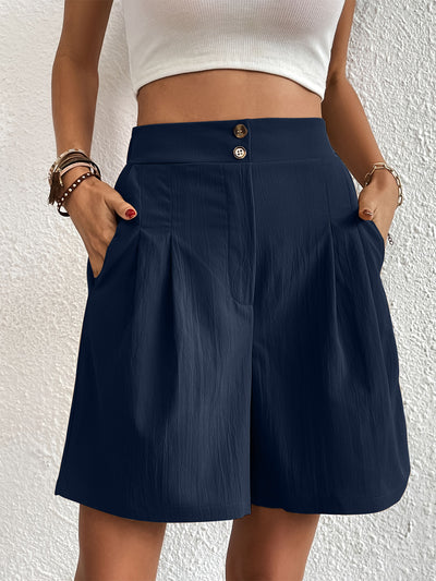 Elegant Ruched Elastic Waist Shorts with Pockets for Women