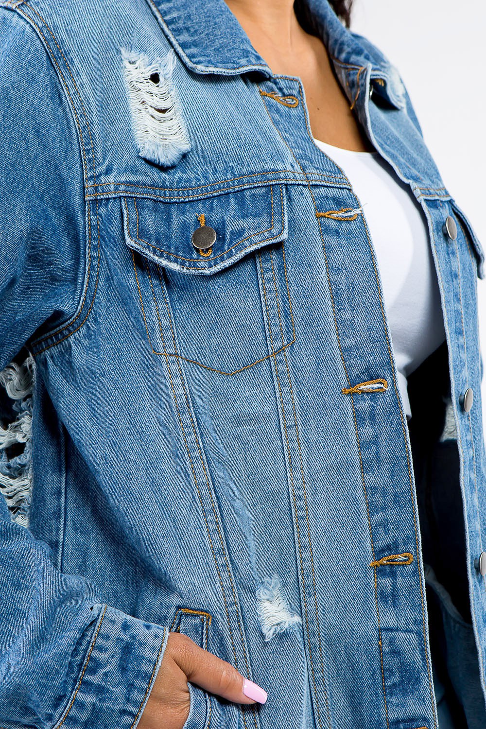 Retro American Bazi Distressed Denim Button-Up Jacket