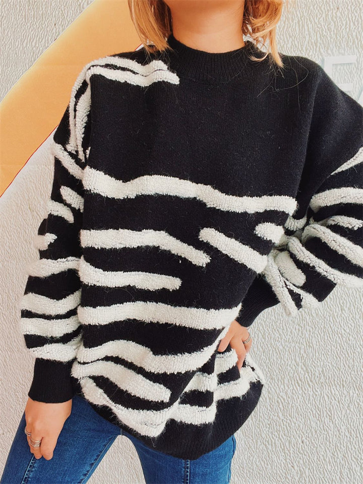 Chic Contrast Long Sleeve Knit Sweater