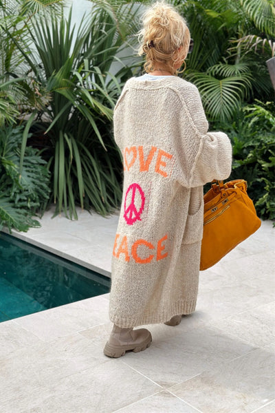 Letter Dropped Shoulder Long Sleeve Cardigan for Women