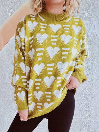 Charming Heart Contrast Oversized Sweater for Cozy Style