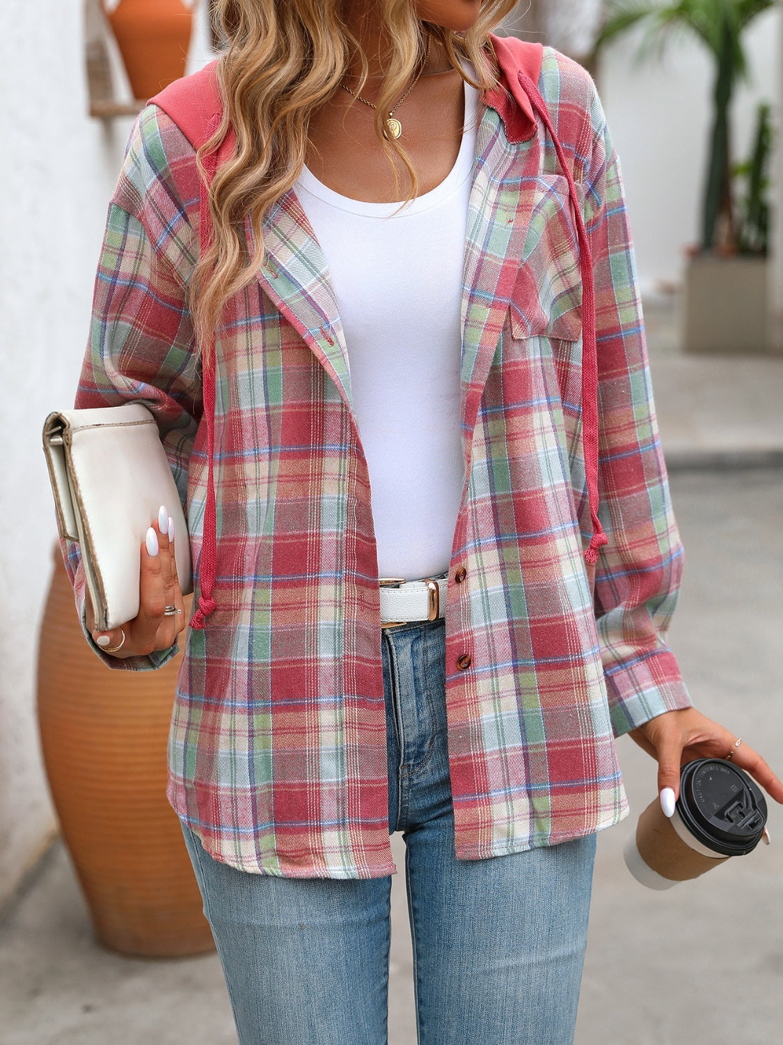 Plaid Long Sleeve Hooded Jacket for Stylish Comfort
