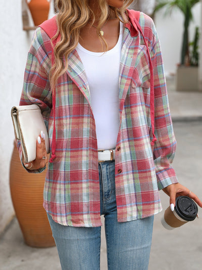 Plaid Long Sleeve Hooded Jacket for Stylish Comfort