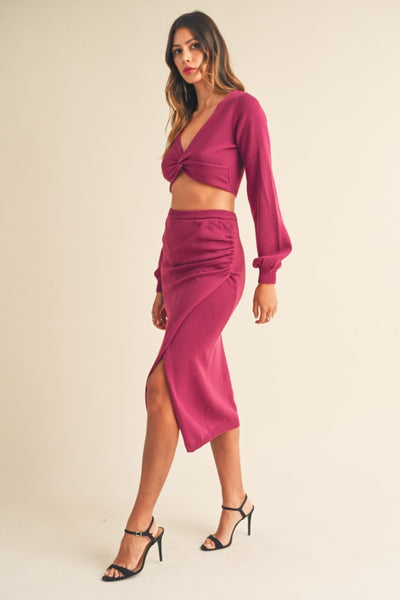 MABLE Twisted Knit Top and Midi Skirt Ensemble Set