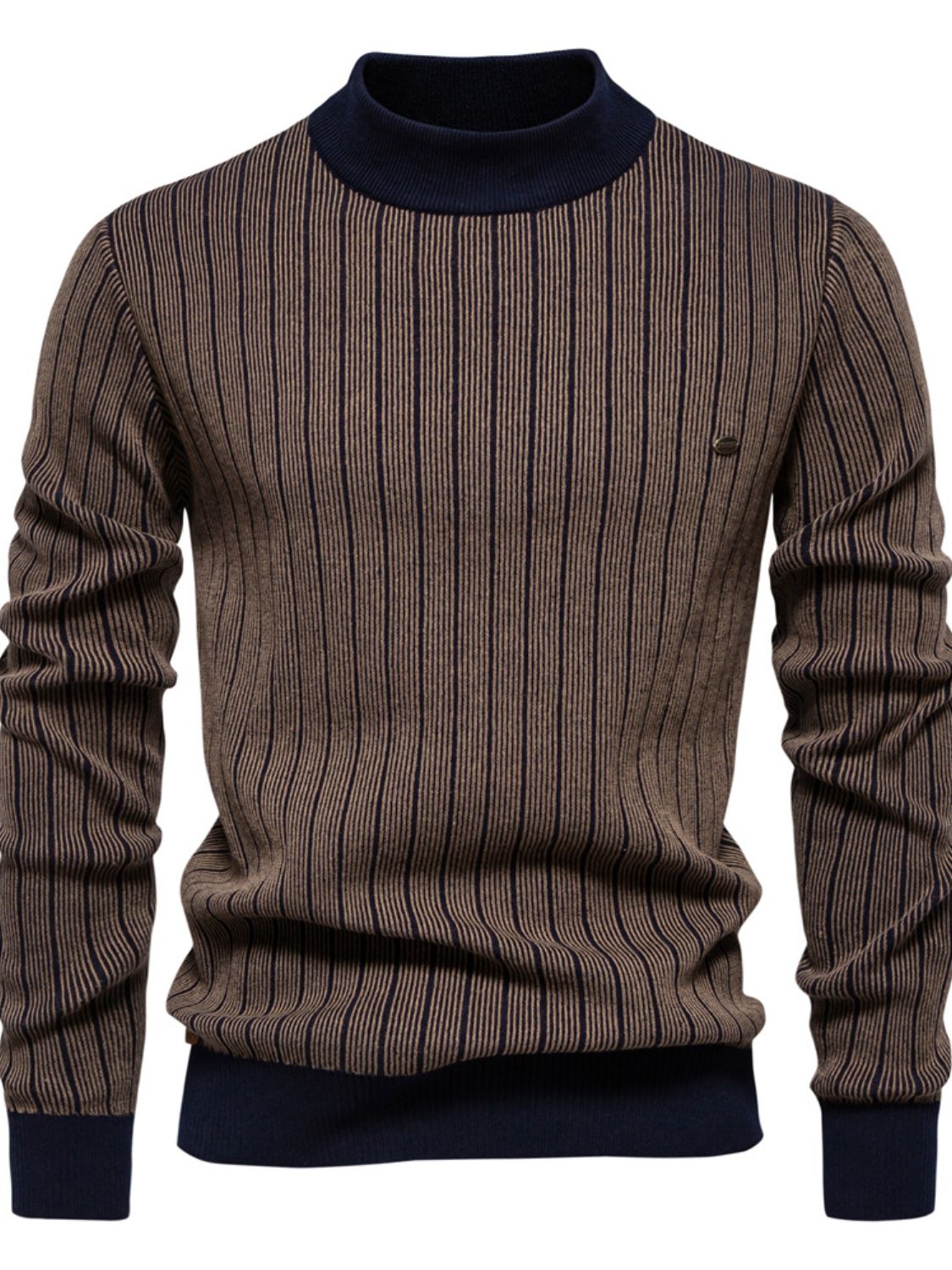 Men's Mock Neck Contrast Striped Sweater for Casual Style