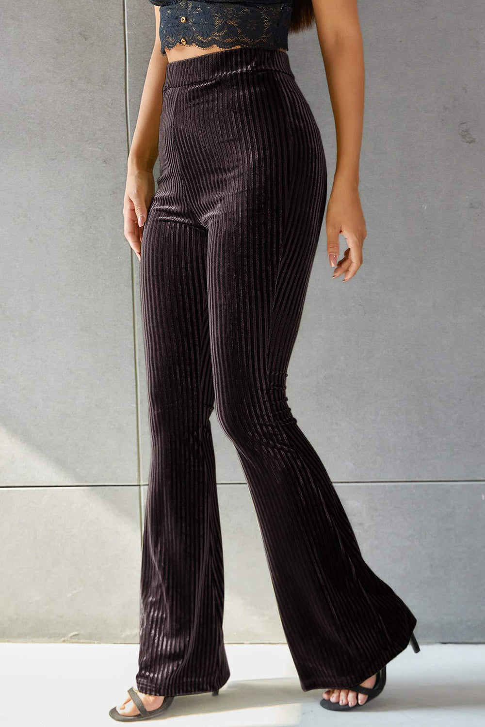 Sophisticated Ribbed High Waist Flare Pants for Women
