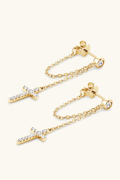 Moissanite 925 Sterling Silver Cross Earrings for Women