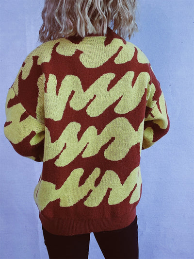 Chic Two-Tone Long Sleeve Knit Pullover for Stylish Comfort