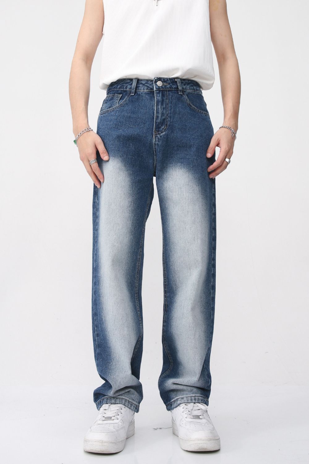 Men's Washed Straight Leg Jeans for Casual Everyday Wear