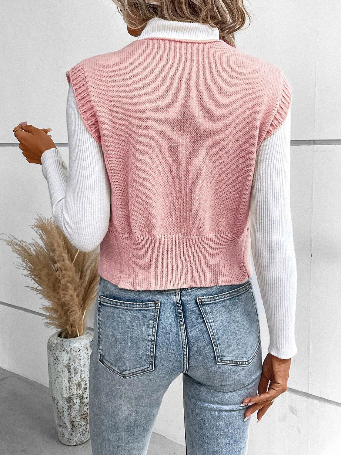 Full Size Button Up V-Neck Sweater Vest for Women