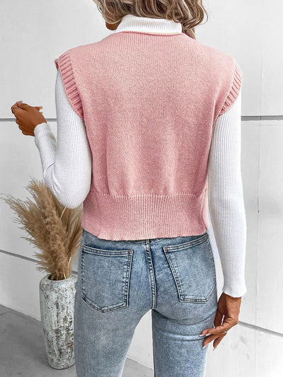 Full Size Button Up V-Neck Sweater Vest for Women