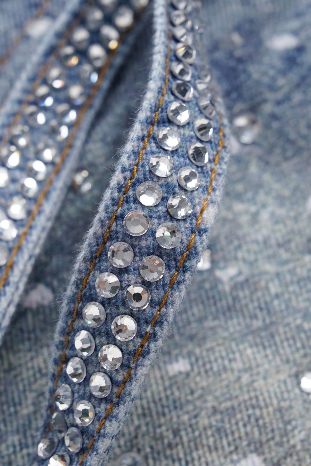 Men's Washed Rhinestone Jeans with Rhinestone Belt Stylish