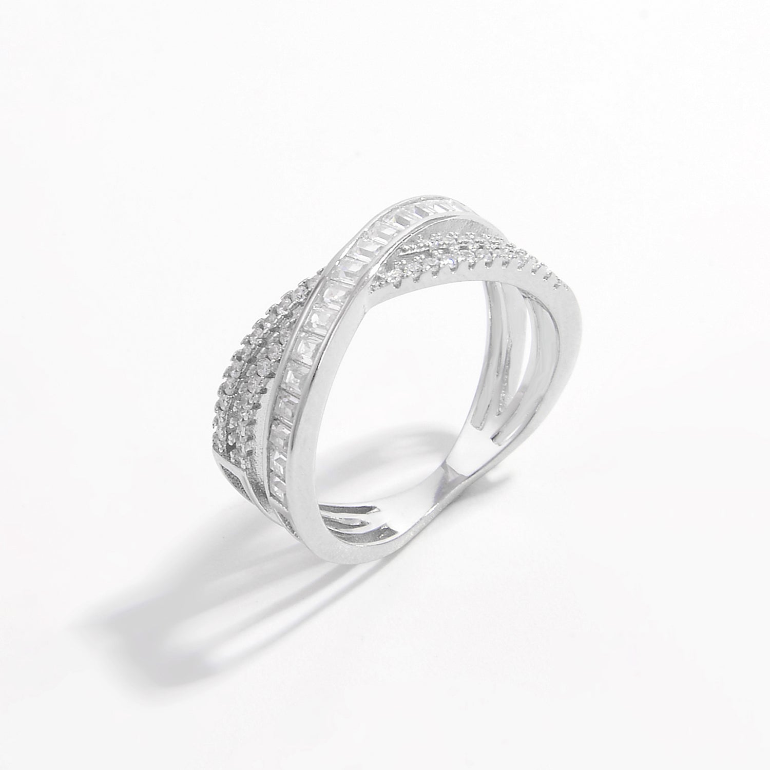 X Shape Inlaid Zircon 925 Sterling Silver Ring for Elegance