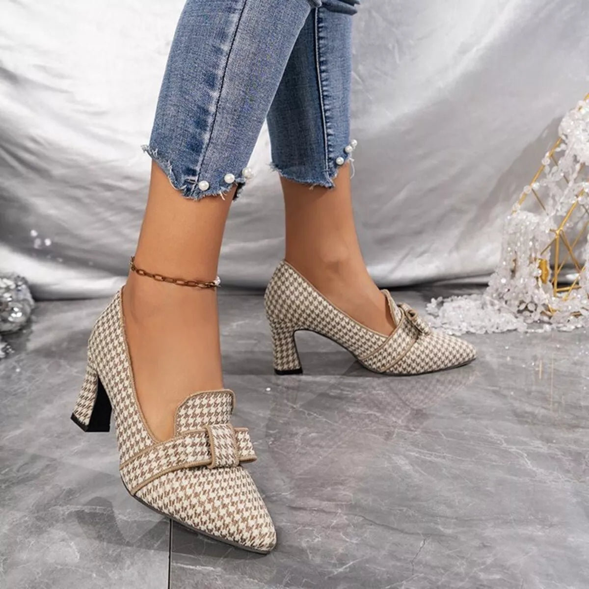 Point Toe Block Heels Pumps