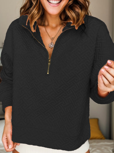 Textured Relaxed Fit Long Sleeve Sweatshirt for Women