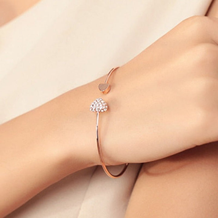 Adjustable Crystal Double Heart Bow Bilezik Cuff Opening Bracelet For Women Jewelry Gift Mujer Pulseras
