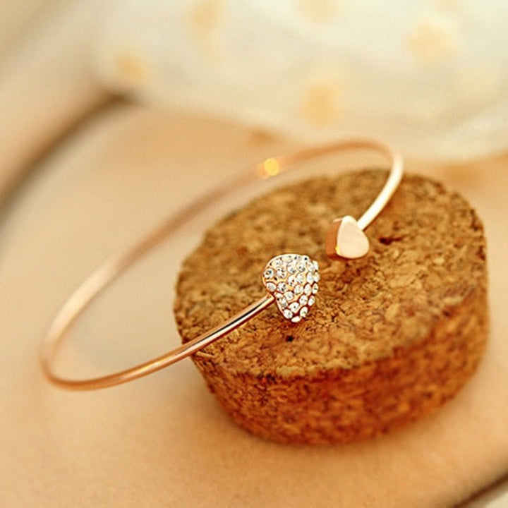 Adjustable Crystal Double Heart Bow Bilezik Cuff Opening Bracelet For Women Jewelry Gift Mujer Pulseras