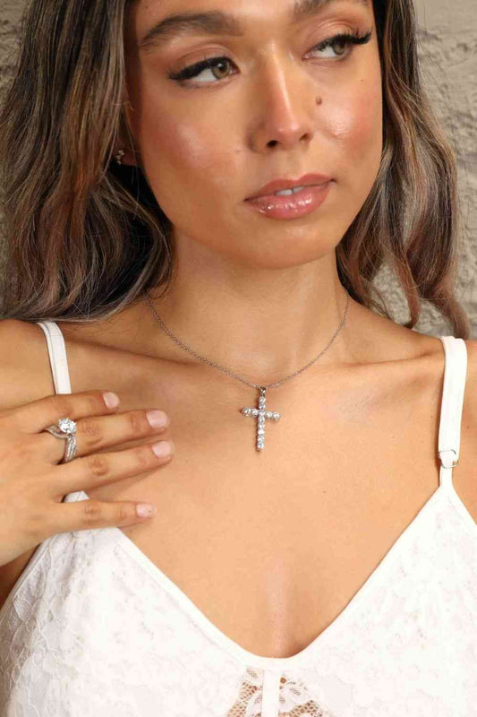 Adored 925 Sterling Silver Cross Moissanite Necklace Gift