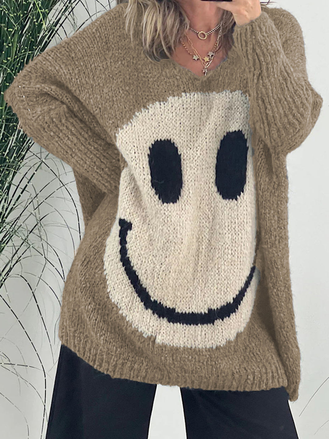 Joyful V-Neck Long Sleeve Knit Sweater