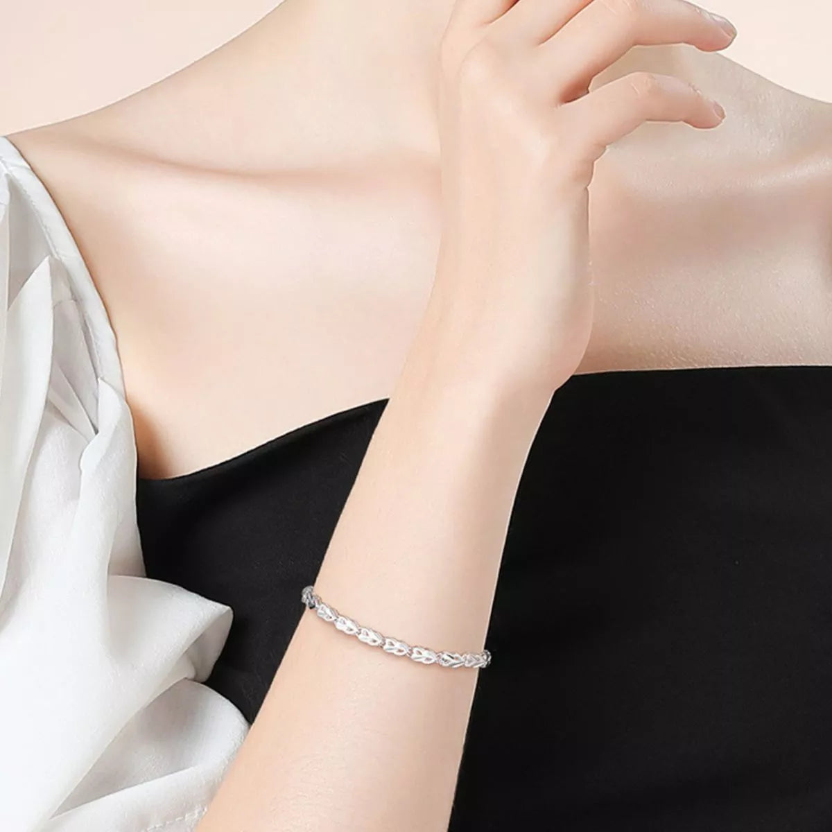 925 Sterling Silver Heart Link Bracelet