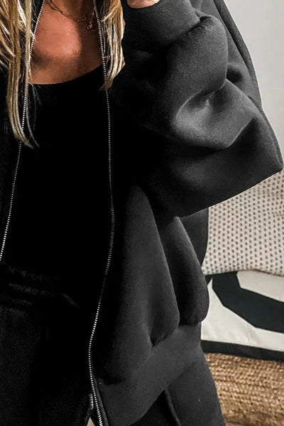 Chic Zip-Up Long Sleeve Top and Matching Pants Ensemble Set
