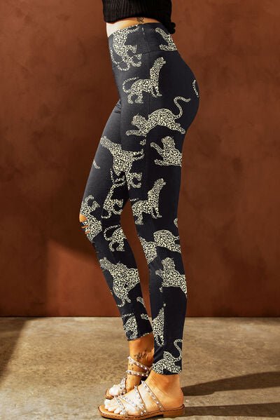 Chic Distressed High-Waisted Animal Print Leggings