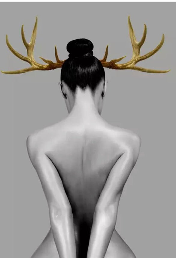 Antlers Lady Figure Oil Paintings Woman Wall Canvas - Ruth Envision