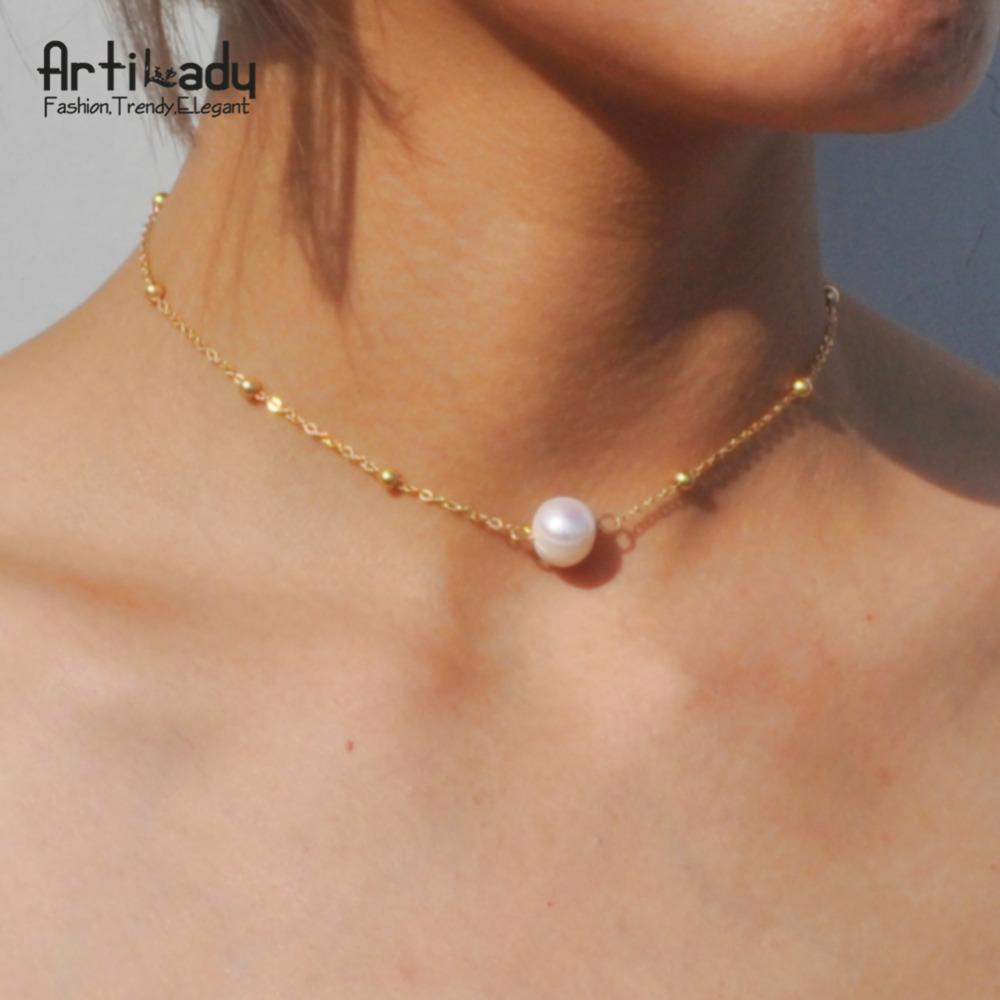 Artilady pearl choker necklace chain with freshwater