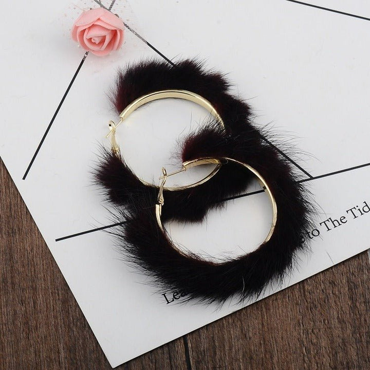 Autumn And Winter Mink Hair Big Circle Ear Ring