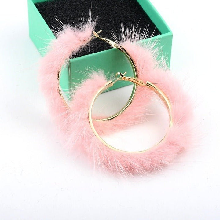 Autumn And Winter Mink Hair Big Circle Ear Ring