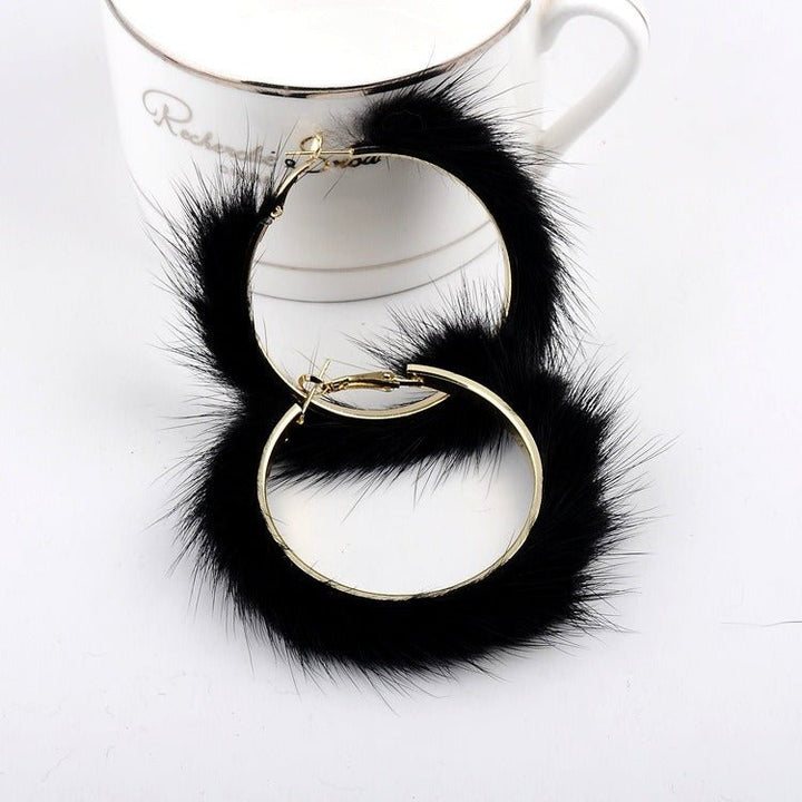 Autumn And Winter Mink Hair Big Circle Ear Ring