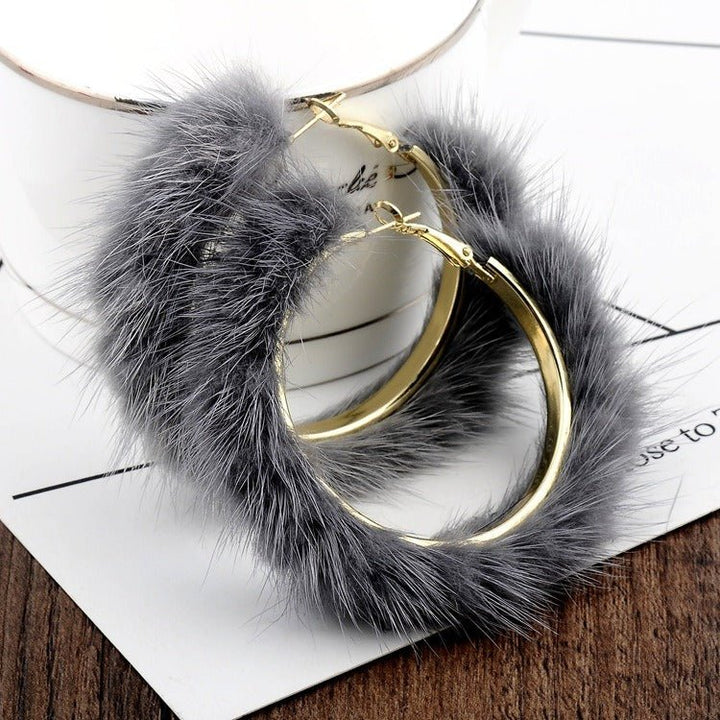 Autumn And Winter Mink Hair Big Circle Ear Ring