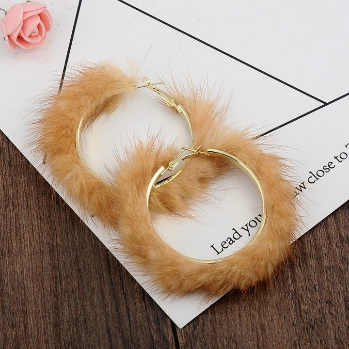 Autumn And Winter Mink Hair Big Circle Ear Ring