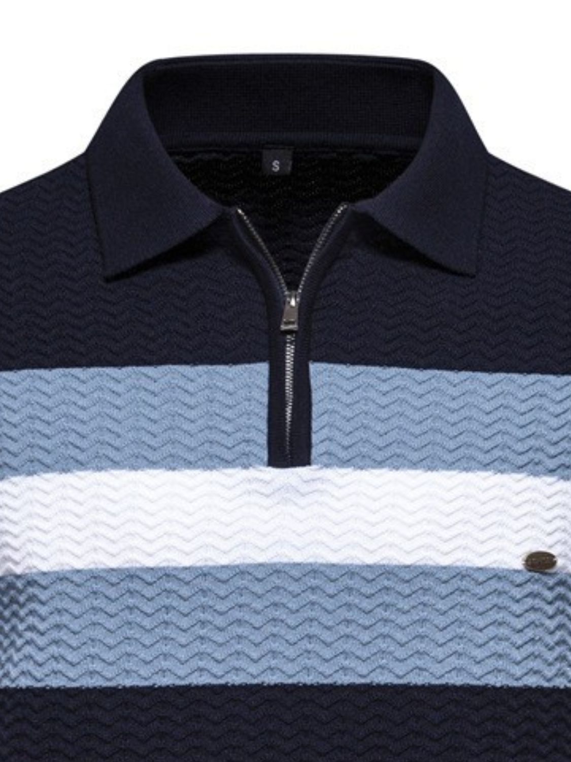 Men's Collared Neck Striped Texture Knit Polo Shirt for Men